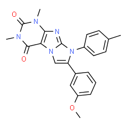 ChemSpider 2D Image | 7-(3-Methoxyphenyl)-1,3-dimethyl-8-(4-methylphenyl)-1H-imidazo[2,1-f]purine-2,4(3H,8H)-dione | C23H21N5O3