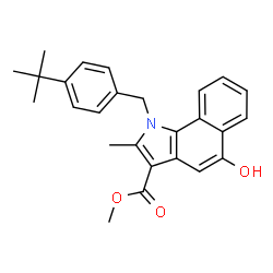 ChemSpider 2D Image | Methyl 5-hydroxy-2-methyl-1-[4-(2-methyl-2-propanyl)benzyl]-1H-benzo[g]indole-3-carboxylate | C26H27NO3