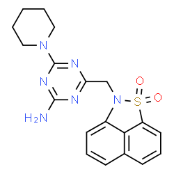 ChemSpider 2D Image | 4-[(1,1-Dioxido-2H-naphtho[1,8-cd][1,2]thiazol-2-yl)methyl]-6-(1-piperidinyl)-1,3,5-triazin-2-amine | C19H20N6O2S