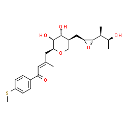 ChemSpider 2D Image | (2E)-4-[(2S,3R,4R,5S)-3,4-Dihydroxy-5-({(2S,3S)-3-[(2S,3S)-3-hydroxy-2-butanyl]-2-oxiranyl}methyl)tetrahydro-2H-pyran-2-yl]-3-methyl-1-[4-(methylsulfanyl)phenyl]-2-buten-1-one | C24H34O6S