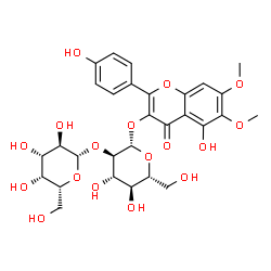 ChemSpider 2D Image | 5-Hydroxy-2-(4-hydroxyphenyl)-6,7-dimethoxy-4-oxo-4H-chromen-3-yl 2-O-beta-D-galactopyranosyl-beta-D-glucopyranoside | C29H34O17