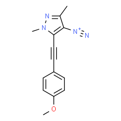 ChemSpider 2D Image | 5-[(4-Methoxyphenyl)ethynyl]-1,3-dimethyl-1H-pyrazole-4-diazonium | C14H13N4O