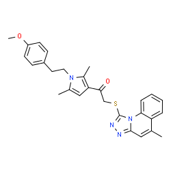 ChemSpider 2D Image | 1-{1-[2-(4-Methoxyphenyl)ethyl]-2,5-dimethyl-1H-pyrrol-3-yl}-2-[(5-methyl[1,2,4]triazolo[4,3-a]quinolin-1-yl)sulfanyl]ethanone | C28H28N4O2S