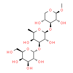 ChemSpider 2D Image | Methyl alpha-D-galactopyranosyl-(1->3)-6-deoxy-beta-D-galactopyranosyl-(1->3)-beta-D-xylopyranoside | C18H32O14