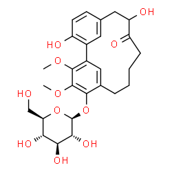 ChemSpider 2D Image | 15-(Î²-D-Glucopyranosyloxy)-3,8-dihydroxy-16,17-dimethoxytricyclo[12.3.1.12,6]nonadeca-1(18),2,4,6(19),14,16-hexaen-9-one | C27H34O11