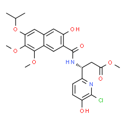 ChemSpider 2D Image | Methyl (3R)-3-(6-chloro-5-hydroxy-2-pyridinyl)-3-[(3-hydroxy-6-isopropoxy-7,8-dimethoxy-2-naphthoyl)amino]propanoate | C25H27ClN2O8