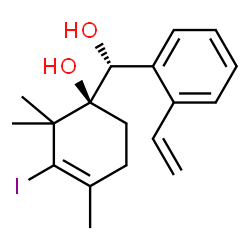 ChemSpider 2D Image | (1S)-1-[(R)-Hydroxy(2-vinylphenyl)methyl]-3-iodo-2,2,4-trimethyl-3-cyclohexen-1-ol | C18H23IO2