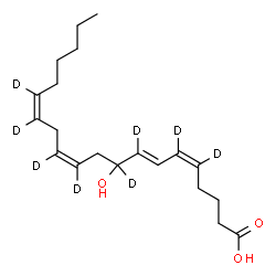 ChemSpider 2D Image | (5Z,7E,11Z,14Z)-9-Hydroxy(5,6,8,9,11,12,14,15-~2~H_8_)-5,7,11,14-icosatetraenoic acid | C20H24D8O3