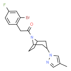 ChemSpider 2D Image | 2-(2-Bromo-4-fluorophenyl)-1-[3-(4-methyl-1H-pyrazol-1-yl)-8-azabicyclo[3.2.1]oct-8-yl]ethanone | C19H21BrFN3O