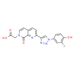 ChemSpider 2D Image | {2-[1-(3-Fluoro-4-hydroxyphenyl)-1H-1,2,3-triazol-4-yl]-8-oxo-1,7-naphthyridin-7(8H)-yl}acetic acid | C18H12FN5O4