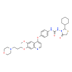 ChemSpider 2D Image | 1-(2-Cyclohexyl-4-oxo-1,3-thiazolidin-3-yl)-3-[4-({6-methoxy-7-[3-(4-morpholinyl)propoxy]-4-quinolinyl}oxy)phenyl]urea | C33H41N5O6S