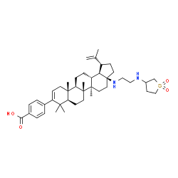 ChemSpider 2D Image | 4-[(1R,3aS,5aR,5bR,7aR,11aS,11bR,13aR,13bR)-3a-({2-[(1,1-Dioxidotetrahydro-3-thiophenyl)amino]ethyl}amino)-1-isopropenyl-5a,5b,8,8,11a-pentamethyl-2,3,3a,4,5,5a,5b,6,7,7a,8,11,11a,11b,12,13,13a,13b-oc
tadecahydro-1H-cyclopenta[a]chrysen-9-yl]benzoic acid | C42H62N2O4S