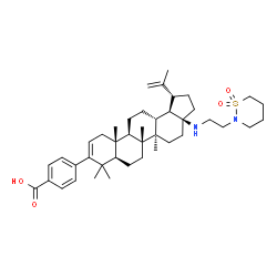 ChemSpider 2D Image | 4-[(1R,3aS,5aR,5bR,7aR,11aS,11bR,13aR,13bR)-3a-{[2-(1,1-Dioxido-1,2-thiazinan-2-yl)ethyl]amino}-1-isopropenyl-5a,5b,8,8,11a-pentamethyl-2,3,3a,4,5,5a,5b,6,7,7a,8,11,11a,11b,12,13,13a,13b-octadecahydro
-1H-cyclopenta[a]chrysen-9-yl]benzoic acid | C42H62N2O4S