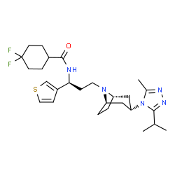 ChemSpider 2D Image | 4,4-Difluoro-N-[(1S)-3-[(3-exo)-3-(3-isopropyl-5-methyl-4H-1,2,4-triazol-4-yl)-8-azabicyclo[3.2.1]oct-8-yl]-1-(3-thienyl)propyl]cyclohexanecarboxamide | C27H39F2N5OS