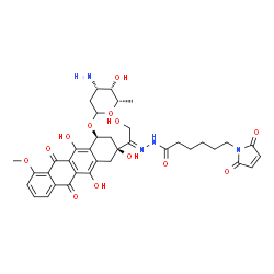ChemSpider 2D Image | N'-[(1E)-1-{(2S,4S)-4-[(3-Amino-2,3,6-trideoxy-L-lyxo-hexopyranosyl)oxy]-2,5,12-trihydroxy-7-methoxy-6,11-dioxo-1,2,3,4,6,11-hexahydro-2-tetracenyl}-2-hydroxyethylidene]-6-(2,5-dioxo-2,5-dihydro-1H-py
rrol-1-yl)hexanehydrazide | C37H42N4O13