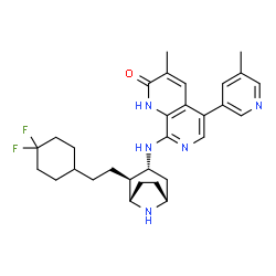 ChemSpider 2D Image | 8-({(1S,2R,3R,5R)-2-[2-(4,4-Difluorocyclohexyl)ethyl]-8-azabicyclo[3.2.1]oct-3-yl}amino)-3-methyl-5-(5-methyl-3-pyridinyl)-1,7-naphthyridin-2(1H)-one | C30H37F2N5O