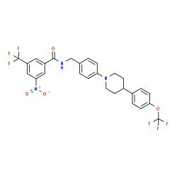 ChemSpider 2D Image | 3-Nitro-N-(4-{4-[4-(trifluoromethoxy)phenyl]-1-piperidinyl}benzyl)-5-(trifluoromethyl)benzamide | C27H23F6N3O4