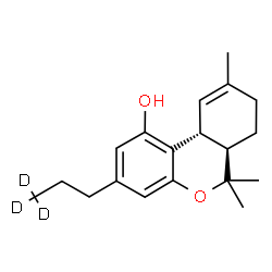 ChemSpider 2D Image | (6aR,10aR)-6,6,9-Trimethyl-3-[(3,3,3-~2~H_3_)propyl]-6a,7,8,10a-tetrahydro-6H-benzo[c]chromen-1-ol | C19H23D3O2