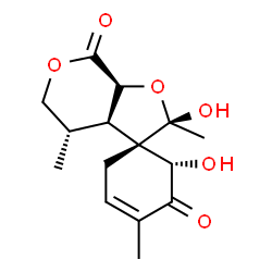 ChemSpider 2D Image | (1S,2S,2'R,3a'R,4'S,7a'S)-2,2'-Dihydroxy-2',4,4'-trimethyl-3a',4',5',7a'-tetrahydro-3H,7'H-spiro[cyclohex-4-ene-1,3'-furo[2,3-c]pyran]-3,7'-dione | C15H20O6