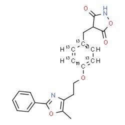 ChemSpider 2D Image | 4-({4-[2-(5-Methyl-2-phenyl-1,3-oxazol-4-yl)ethoxy](~13~C_6_)phenyl}methyl)-1,2-oxazolidine-3,5-dione | C1613C6H20N2O5