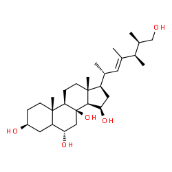ChemSpider 2D Image | (3beta,6alpha,15beta,22E,25R)-23-Methylergost-22-ene-3,6,8,15,26-pentol | C29H50O5