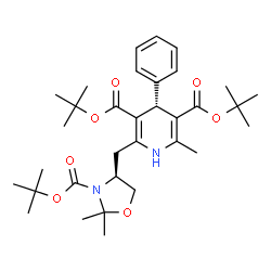 ChemSpider 2D Image | Bis(2-methyl-2-propanyl) (4R)-2-{[(4S)-2,2-dimethyl-3-{[(2-methyl-2-propanyl)oxy]carbonyl}-1,3-oxazolidin-4-yl]methyl}-6-methyl-4-phenyl-1,4-dihydro-3,5-pyridinedicarboxylate | C33H48N2O7