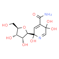 ChemSpider 2D Image | (1R)-1,4-Anhydro-1-[(2R)-4-carbamoyl-2,5,5-trihydroxy-2,5-dihydro-2-pyridinyl]-D-ribitol | C11H16N2O8
