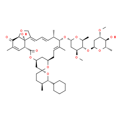ChemSpider 2D Image | Avermectin A1a, 25-cyclohexyl-5-demethoxy-25-de(1-methylpropyl)-22,23-dihydro-5-oxo- | C50H74O14
