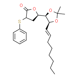 ChemSpider 2D Image | (5R)-5-{(4R,5S)-2,2-Dimethyl-5-[(1E)-1-octen-1-yl]-1,3-dioxolan-4-yl}-3-(phenylsulfanyl)dihydro-2(3H)-furanone | C23H32O4S