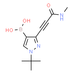 ChemSpider 2D Image | {3-[3-(Methylamino)-3-oxo-1-propyn-1-yl]-1-(2-methyl-2-propanyl)-1H-pyrazol-4-yl}boronic acid | C11H16BN3O3