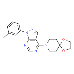 ChemSpider 2D Image | 4-(1,4-Dioxa-8-aza-spiro[4.5]dec-8-yl)-1-m-tolyl-1H-pyrazolo[3,4-d]pyrimidine | C19H21N5O2