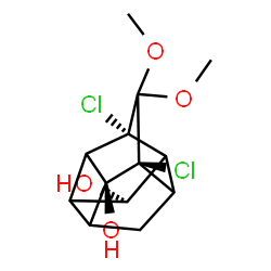 ChemSpider 2D Image | (2S,3S,5R,8R)-3,5-Dichloro-4,4-dimethoxypentacyclo[5.4.0.0~2,6~.0~3,10~.0~5,9~]undecane-2,8-diol | C13H16Cl2O4