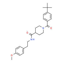 ChemSpider 2D Image | N-[2-(4-Methoxyphenyl)ethyl]-1-[4-(2-methyl-2-propanyl)benzoyl]-4-piperidinecarboxamide | C26H34N2O3