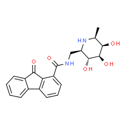 ChemSpider 2D Image | 9-Oxo-N-[[(2r,3r,4r,5r,6s)-3,4,5-Trihydroxy-6-Methyl-Piperidin-2-Yl]methyl]fluorene-1-Carboxamide | C21H22N2O5