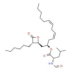 ChemSpider 2D Image | (2R,4Z,7Z)-1-[(2S,3S)-3-Hexyl-4-oxo-2-oxetanyl]-4,7-tridecadien-2-yl N-formyl-L-leucinate | C29H49NO5
