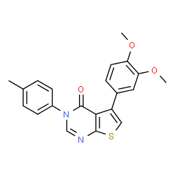 ChemSpider 2D Image | 5-(3,4-Dimethoxy-phenyl)-3-p-tolyl-3H-thieno[2,3-d]pyrimidin-4-one | C21H18N2O3S