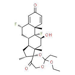 ChemSpider 2D Image | (6S,8S,9R,10S,11S,13S,14S,16R,17R)-2'-Ethoxy-2'-ethyl-6,9-difluoro-11-hydroxy-10,13,16-trimethyl-7,8,9,10,11,12,13,14,15,16-decahydro-5'H-spiro[cyclopenta[a]phenanthrene-17,4'-[1,3]dioxane]-3,5'(6H)-d
ione | C27H36F2O6