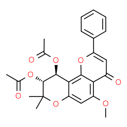 ChemSpider 2D Image | (9R,10S)-5-Methoxy-8,8-dimethyl-4-oxo-2-phenyl-9,10-dihydro-4H,8H-pyrano[2,3-f]chromene-9,10-diyl diacetate | C25H24O8