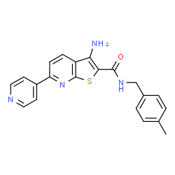 ChemSpider 2D Image | 3-Amino-N-(4-methylbenzyl)-6-(4-pyridinyl)thieno[2,3-b]pyridine-2-carboxamide | C21H18N4OS