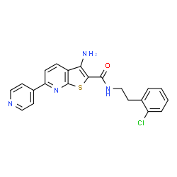 ChemSpider 2D Image | 3-Amino-N-[2-(2-chlorophenyl)ethyl]-6-(4-pyridinyl)thieno[2,3-b]pyridine-2-carboxamide | C21H17ClN4OS
