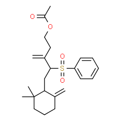 ChemSpider 2D Image | 5-(2,2-Dimethyl-6-methylenecyclohexyl)-3-methylene-4-(phenylsulfonyl)pentyl acetate | C23H32O4S