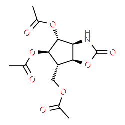 ChemSpider 2D Image | (3aS,4R,5R,6S,6aS)-6-(Acetoxymethyl)-2-oxohexahydro-2H-cyclopenta[d][1,3]oxazole-4,5-diyl diacetate | C13H17NO8