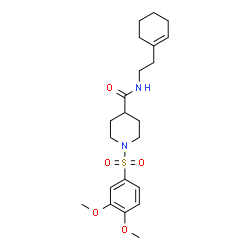 ChemSpider 2D Image | N-[2-(1-Cyclohexen-1-yl)ethyl]-1-[(3,4-dimethoxyphenyl)sulfonyl]-4-piperidinecarboxamide | C22H32N2O5S
