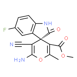ChemSpider 2D Image | Methyl (3S)-6'-amino-5'-cyano-5-fluoro-2'-methyl-2-oxo-1,2-dihydrospiro[indole-3,4'-pyran]-3'-carboxylate | C16H12FN3O4