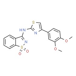 ChemSpider 2D Image | N-[4-(3,4-Dimethoxyphenyl)-1,3-thiazol-2-yl]-1,2-benzothiazol-3-amine 1,1-dioxide | C18H15N3O4S2