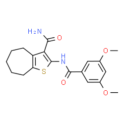 ChemSpider 2D Image | 2-[(3,5-Dimethoxybenzoyl)amino]-5,6,7,8-tetrahydro-4H-cyclohepta[b]thiophene-3-carboxamide | C19H22N2O4S