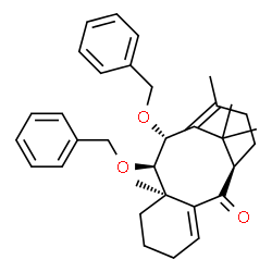 ChemSpider 2D Image | (1R,8R,9R,10R)-9,10-Bis(benzyloxy)-8,12,15,15-tetramethyltricyclo[9.3.1.0~3,8~]pentadeca-3,11-dien-2-one | C33H40O3