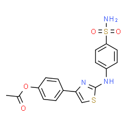 ChemSpider 2D Image | 4-{2-[(4-Sulfamoylphenyl)amino]-1,3-thiazol-4-yl}phenyl acetate | C17H15N3O4S2