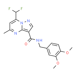 ChemSpider 2D Image | 7-(Difluoromethyl)-N-(3,4-dimethoxybenzyl)-5-methylpyrazolo[1,5-a]pyrimidine-3-carboxamide | C18H18F2N4O3