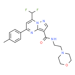 ChemSpider 2D Image | 7-(Difluoromethyl)-5-(4-methylphenyl)-N-[2-(4-morpholinyl)ethyl]pyrazolo[1,5-a]pyrimidine-3-carboxamide | C21H23F2N5O2